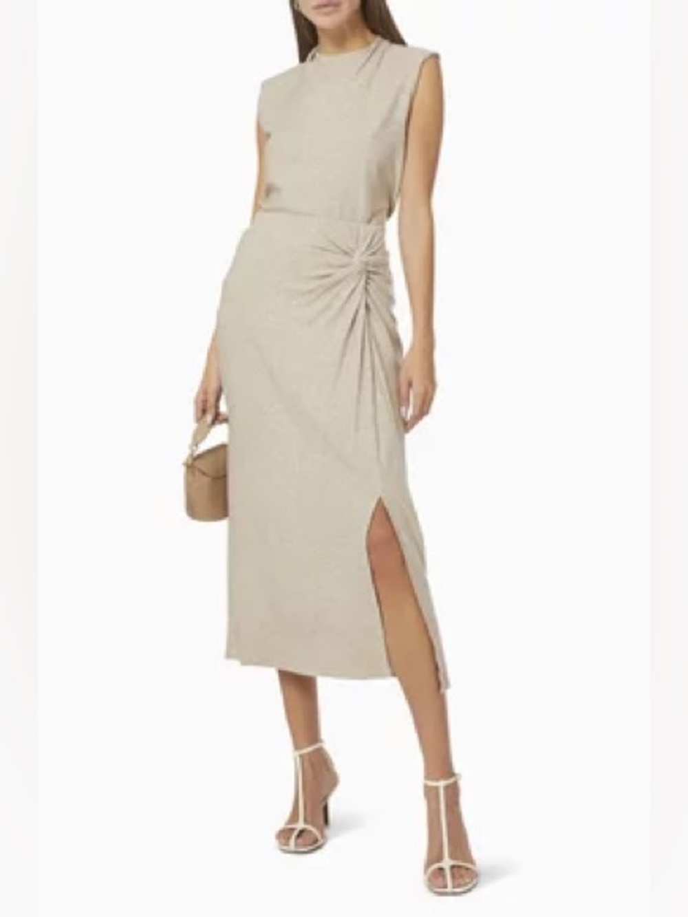 Vince Twist Drape Knit Beige Skirt Elastic Waistband Side Slit Medium Formal